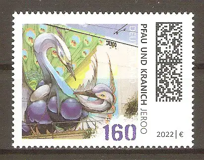 Briefmarke BRD Mi.Nr. 3667 ** Street Art 2022 / Wandmalerei „Pfau und Kranich“ von Christoph „Jeroo“ Ganter #