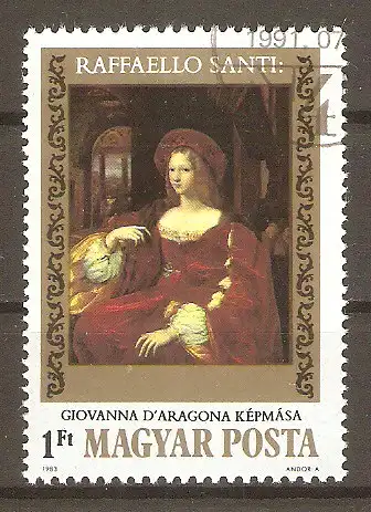Briefmarke Ungarn Mi.Nr. 3612 A o 500. Geburtstag von Raffael 1983 / Gemälde "Giovanna d´Aragona" #