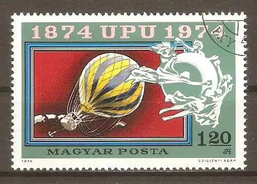 Briefmarke Ungarn Mi.Nr. 2948 A o 100 Jahre Weltpostverein (UPU) 1974 / Ballonpost #