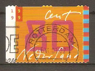 Briefmarke Niederlande Mi.Nr. 1732 o Freimarke 1999 (selbstklebend; teils gerade, teils wellenförmig gestanzt) / Stilisierter Bildschirm mit Zahl „80“ #