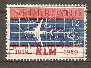 Briefmarke Niederlande Mi.Nr. 737 o 40 Jahre Fluggesellschaft KLM 1959 / Düsenflugzeug Douglas DC-8 & Weltkarte #