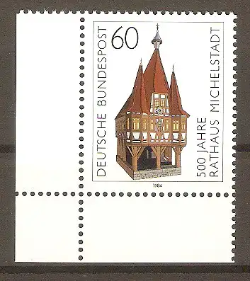 Briefmarke BRD Mi.Nr. 1200 ** Bogenecke unten links - 500 Jahre Rathaus Michelstadt 1984 #