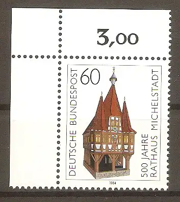 Briefmarke BRD Mi.Nr. 1200 ** Bogenecke oben links - 500 Jahre Rathaus Michelstadt 1984 #