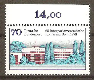 Briefmarke BRD Mi.Nr. 976 ** Oberrand - Interparlamentarische Konferenz Bonn 1978 / Bundeshaus in Bonn #