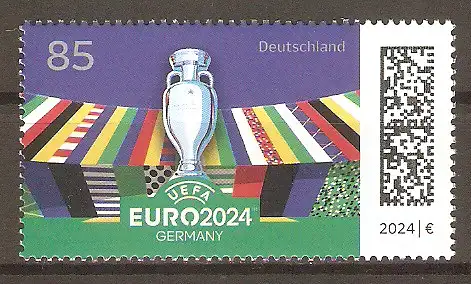 Briefmarke BRD Mi.Nr. 3835 ** UEFA-Fußball-Europameisterschaft Deutschland 2024 / Henri-Delaunay-Pokal vor Stadionkulisse #