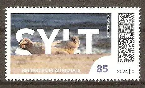 Briefmarke BRD Mi.Nr. 3831 ** Sylt 2024 / Seehund (Phoca vitulina) am Strand der Nordseeinsel Sylt #