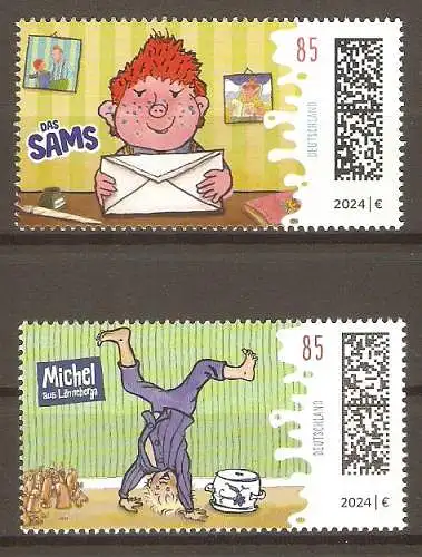 Briefmarke BRD Mi.Nr. 3838-3839 ** Helden der Kindheit 2024 / Das Sams & Michel aus Lönneberga / Kompletter Satz ! #