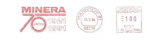 Freistempel E70 2064 Mannheim - MINERA 70 Jahre 1921-1991 (#1115)