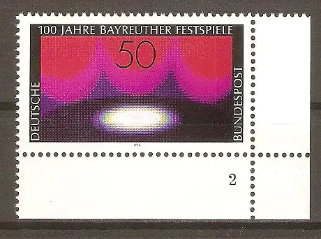 Briefmarke BRD Mi.Nr. 896 ** BOGENECKE u.r. mit FORMNUMMER 2 / 100 Jahre Bayreuther Festspiele 1976 / Theaterbühne #