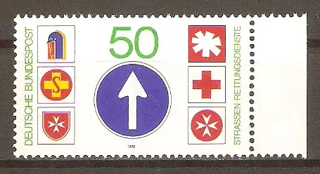 Briefmarke BRD Mi.Nr. 1004 ** Seitenrand rechts - Straßen-Rettungsdienste 1979 / Embleme der Straßen-Rettungsorganisationen #