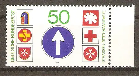 Briefmarke BRD Mi.Nr. 1004 ** Seitenrand rechts - Straßen-Rettungsdienste 1979 / Embleme der Straßen-Rettungsorganisationen #