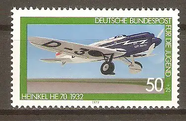 Briefmarke BRD Mi.Nr. 1006 ** Jugend 1979 / Luftfahrt - Schnellverkehrsflugzeug Heinkel He 70 #