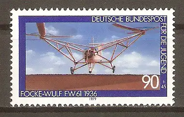 Briefmarke BRD Mi.Nr. 1008 ** Jugend 1979 / Luftfahrt - Hubschrauber Focke-Wulf Fw 61 #