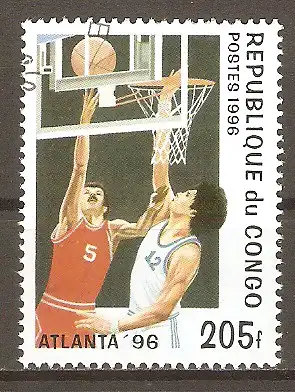 Briefmarke Kongo-Brazzaville Mi.Nr. 1439 o Olympische Sommerspiele Atlanta 1996 / Basketball #