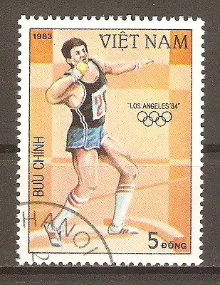 Briefmarke Vietnam Mi.Nr. 1349 o Olympische Sommerspiele Los Angeles 1984 / Kugelstoßen #