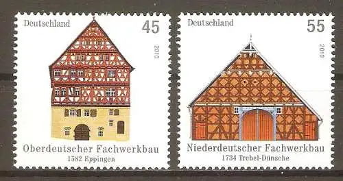 Briefmarke BRD Mi.Nr. 2823-2824 ** Fachwerkbauten in Deutschland 2010 / Eppingen & Trebel-Dünsche / Kompletter Satz ! #