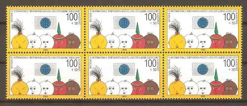 Briefmarke BRD Mi.Nr. 1472 ** Sechserblock - 10. Internationale Briefmarkenausstellung der Jugend in Düsseldorf 1990 #