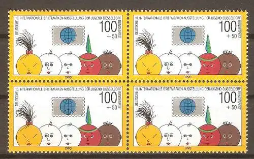 Briefmarke BRD Mi.Nr. 1472 ** Viererblock - 10. Internationale Briefmarkenausstellung der Jugend in Düsseldorf 1990 #