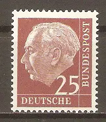 Briefmarke BRD Mi.Nr. 186 y ** 25 Pf. Bundespräsident Theodor Heuss 1954/1960 #