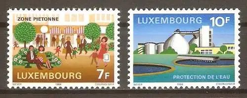 Briefmarke Luxemburg Mi.Nr. 1095-1096 ** Umweltschutz 1984 / Fußgängerzone & Kläranlage / Kompletter Satz ! #