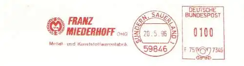 Freistempel F75 7346 Sundern, Sauerland - Franz Miederhoff GmbH / Metall- und Kunststoffwarenfabrik (#1383)