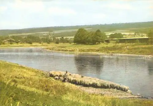 Ansichtskarte Deutschland - Weser bei Höxter / Schäfer mit Herde, im Hintergund Kloster Corvey (2738)