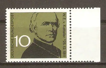 Briefmarke BRD Mi.Nr. 374 ** Seitenrand rechts - 150. Geburtstag von Wilhelm Emmanuel Freiherr von Ketteler 1961 / Katholischer Bischof & Abgeordneter #