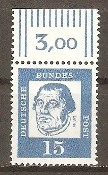 Briefmarke BRD Mi.Nr. 351 (B)x ** Oberrand - 15 Pf. Bedeutende Deutsche 1961 / Martin Luther #