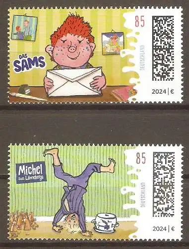 Briefmarke BRD Mi.Nr. 3838-3839 ** Helden der Kindheit 2024 / Das Sams & Michel aus Lönneberga / Kompletter Satz ! #