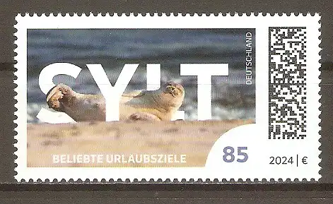 Briefmarke BRD Mi.Nr. 3831 ** Sylt 2024 / Seehund (Phoca vitulina) am Strand der Nordseeinsel Sylt #