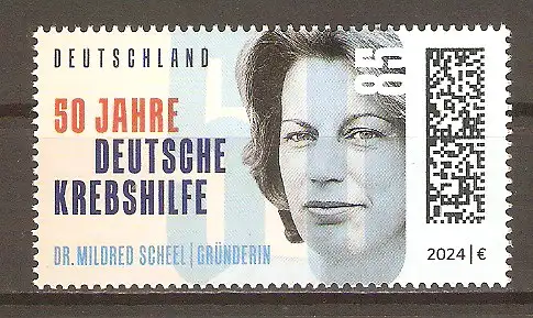 Briefmarke BRD Mi.Nr. 3853 ** 50 Jahre Deutsche Krebshilfe 2024 / Dr. Mildred Scheel #