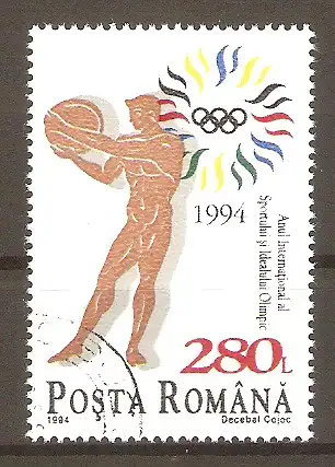 Briefmarke Rumänien Mi.Nr. 5000 o 100 Jahre Internationales Olympisches Komitee (IOC) 1994 / Diskuswerfen #