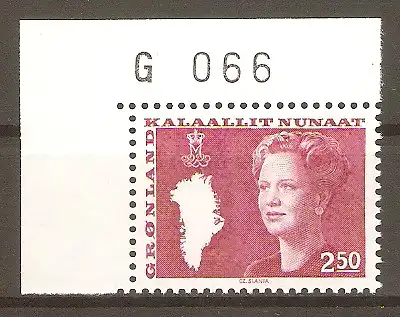 Briefmarke Grönland Mi.Nr. 141 ** Bogenecke mit Marginalnummer - Königin Margrethe II. 1983 #