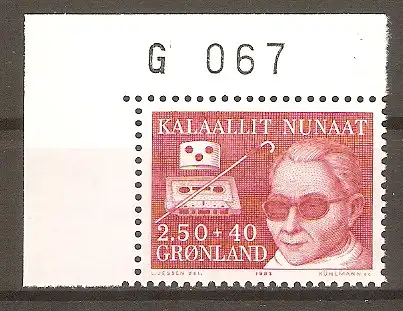 Briefmarke Grönland Mi.Nr. 142 ** Bogenecke mit Marginalnummer - Behindertenhilfe 1983 / Sehbehinderter mit Hilfsmitteln #