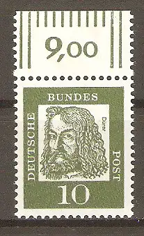 Briefmarke BRD Mi.Nr. 350 (B)x ** Oberrand - 10 Pf. Bedeutende Deutsche 1961 / Albrecht Dürer #