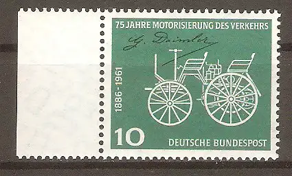 Briefmarke BRD Mi.Nr. 363 ** Seitenrand links - 75 Jahre Motorisierung des Verkehrs 1961 / Erster Motorwagen von Gottlieb Daimler #