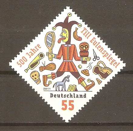 Briefmarke BRD Mi.Nr. 2880 ** 500 Jahre Till Eulenspiegel 2011 / Till Eulenspiegel, Schalksnarr (14. Jh.) #