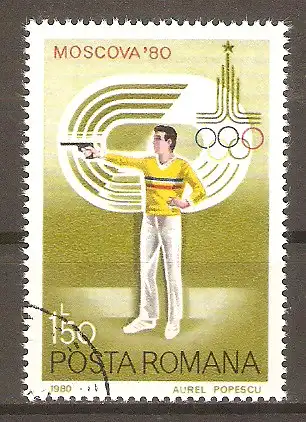 Briefmarke Rumänien Mi.Nr. 3735 o Olympische Sommerspiele Moskau 1980 / Pistolenschießen #