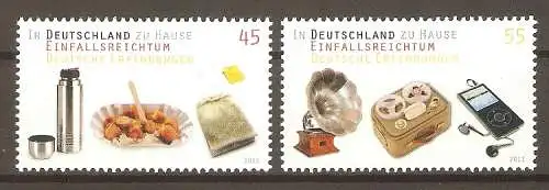 Briefmarke BRD Mi.Nr. 2891-2892 ** Einfallsreichtum 2011 / Deutsche Erfindungen - Thermosflasche & Grammophon / Kompletter Satz ! #