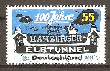 Briefmarke BRD Mi.Nr. 2890 ** 100 Jahre Hamburger Elbtunnel 2011 / Elbtunnel & Passagierschiff #