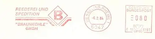 Freistempel E10 9197 Wesseling, Rheinl. - "Braunkohle" GmbH / Reederei und Spedition (#1586)