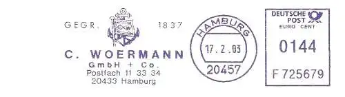 Freistempel F725679 Hamburg - C. WOERMANN GmbH & Co. / Gegr. 1837 (Abb. Wappen) (#1668)