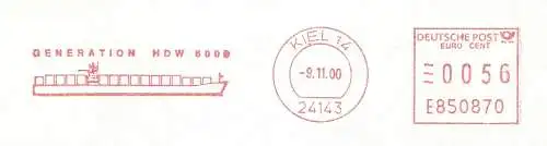 Freistempel E850870 Kiel - Generation HDW 6000 (Abb. Containerschiff) (#1676)