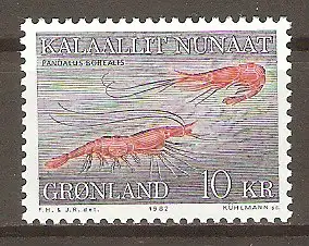 Briefmarke Grönland Mi.Nr. 133 ** Meeresfauna 1982 / Tiefsee-Garnele (Pandalus borealis) #