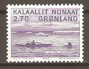 Briefmarke Grönland Mi.Nr. 136 ** Kunst 1982 / "Harpunierung eines Walrosses" Zeichnung von Jakob Danielsen #