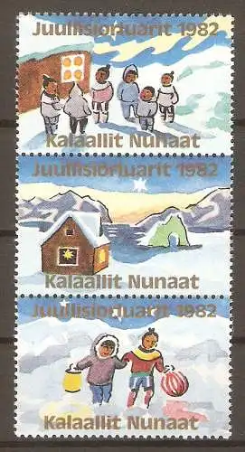 Briefmarke Grönland - 3 verschiedene Weihnachtsmarken 1982 ** / Zusammendruck #