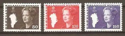 Briefmarke Grönland Mi.Nr. 120-122 ** Königin Margrethe II. 1980 / Kompletter Satz ! #