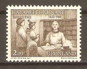 Briefmarke Grönland Mi.Nr. 123 ** 150 Jahre öffentliche Bibliotheken 1980 / Eskimos und Lehrer Rasmus Berthelsen in der Bibliothek #