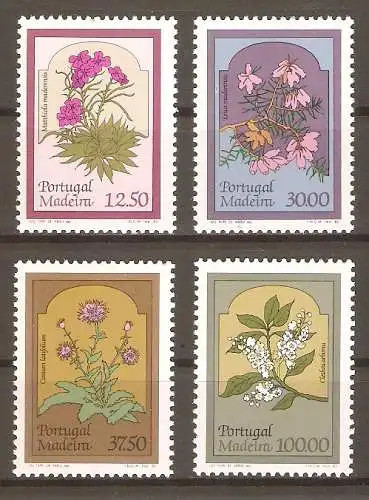 Briefmarke Portugal Madeira Mi.Nr. 86-89 ** Blumen 1983 / Madeira-Levkoje (Mattiola maderensis), Erica maderensis, Cirsium latifolium, Maiglöckchen-Zimterle (Clethra arborea) Kompletter Satz ! #