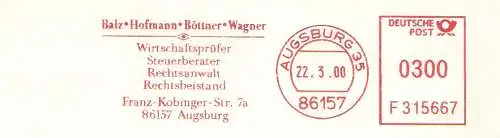 Freistempel F315667 Augsburg - Balz Hoffmann Böttner Wagner / Wirtschaftsprüfer Steuerberater Rechtsanwalt Rechtsbeistand (#2040)